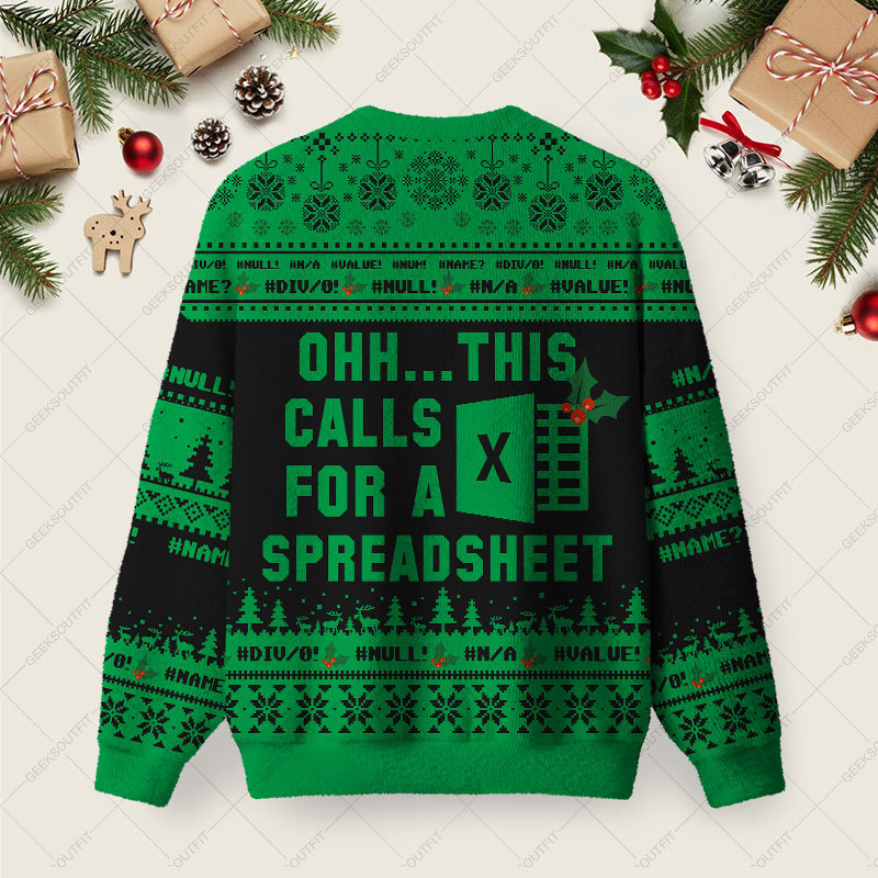Ohh This Calls for a Spreadsheet Night Mode Ugly Christmas Fuzzy Fleece Sweatshirt