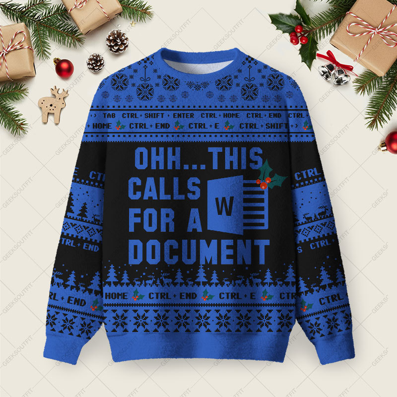 Geeksoutfit Ohh This Calls for a Document Night Mode Ugly Christmas Fuzzy Fleece Sweatshirt for Sale