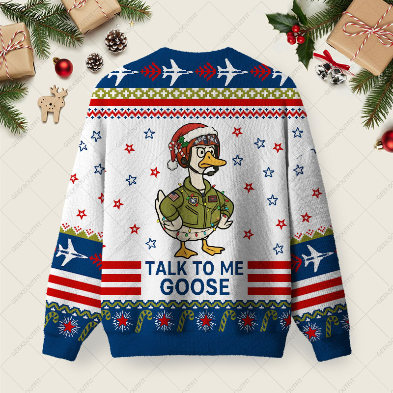 Talk to Me Goose Ugly Christmas Fuzzy Fleece Sweatshirt