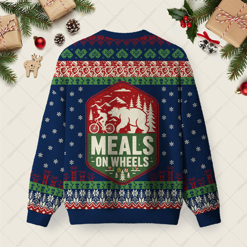 Meals On Wheels Ugly Christmas Fuzzy Fleece Sweatshirt