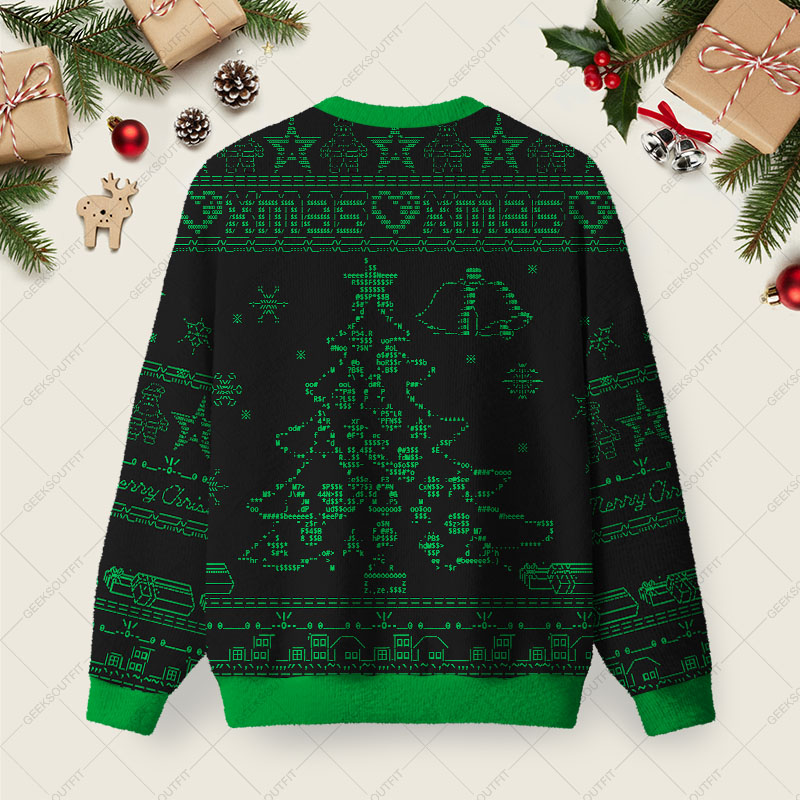 Ascii Tree Ugly Christmas Fuzzy Fleece Sweatshirt