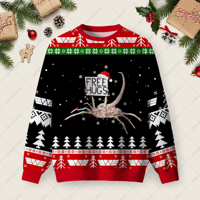 Free Hugs Ugly Christmas Fuzzy Fleece Sweatshirt