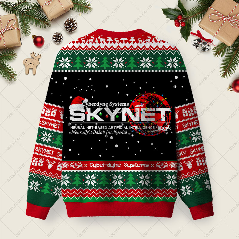 Skynet Workspace Ugly Christmas Fuzzy Fleece Sweatshirt