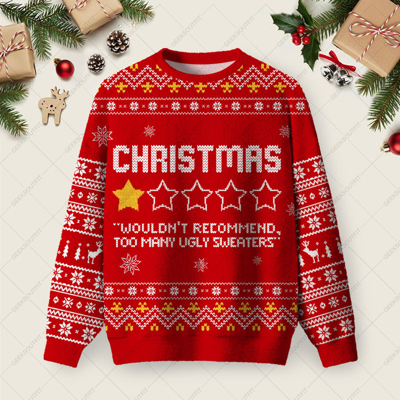 Geeksoutfit Christmas Review Ugly Christmas Fuzzy Fleece Sweatshirt for Sale