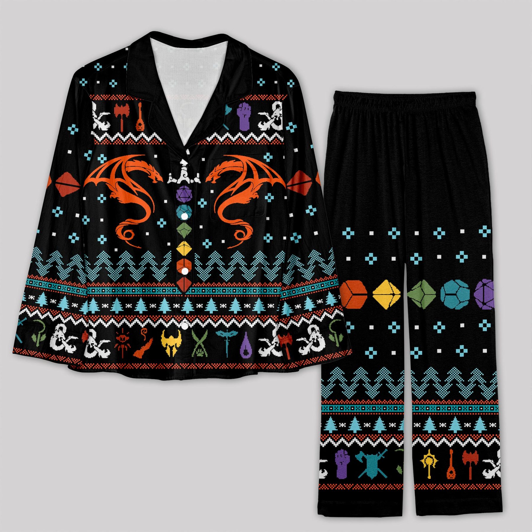 Geeksoutfit DND Dragon Dice Weapon Pajama Sets for Sale