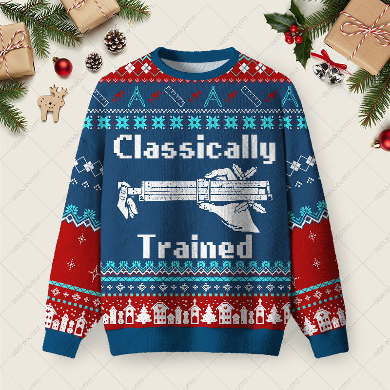 Geeksoutfit Classically Trained Ugly Christmas Fuzzy Fleece Sweatshirt for Sale