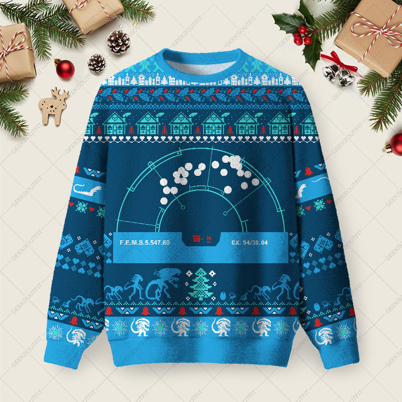 Geeksoutfit Alien Invasion Ugly Christmas Fuzzy Fleece Sweatshirt for Sale