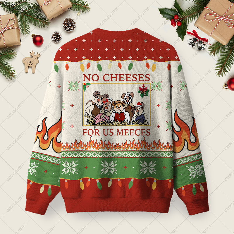No Cheeses For Us Meece Ugly Christmas Fuzzy Fleece Sweatshirt
