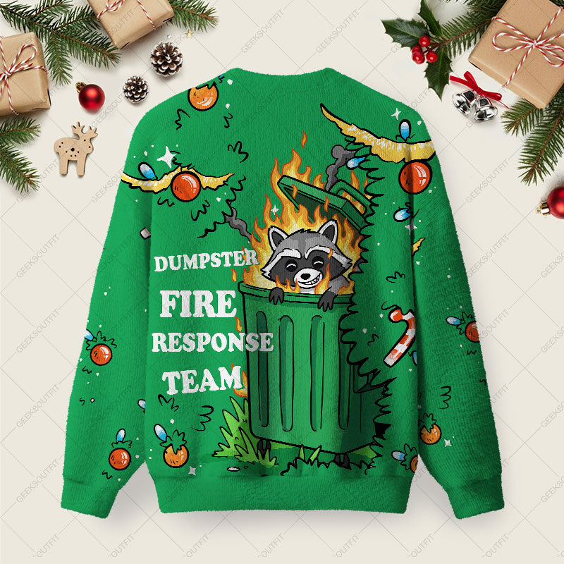 Dumpster Fire Response Team Humour Ugly Christmas Fuzzy Fleece Sweatshirt