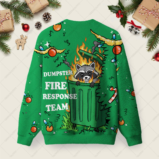 Dumpster Fire Response Team Humour Ugly Christmas Fuzzy Fleece Sweatshirt