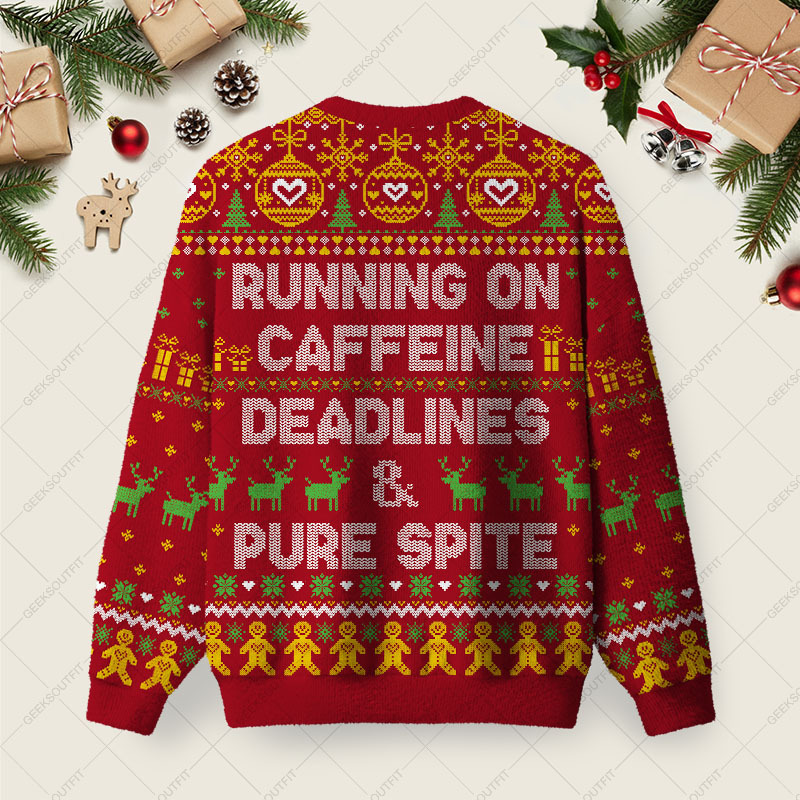 Running On Caffeine Ugly Christmas Fuzzy Fleece Sweatshirt