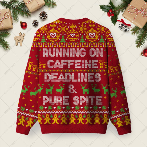 Running On Caffeine Ugly Christmas Fuzzy Fleece Sweatshirt