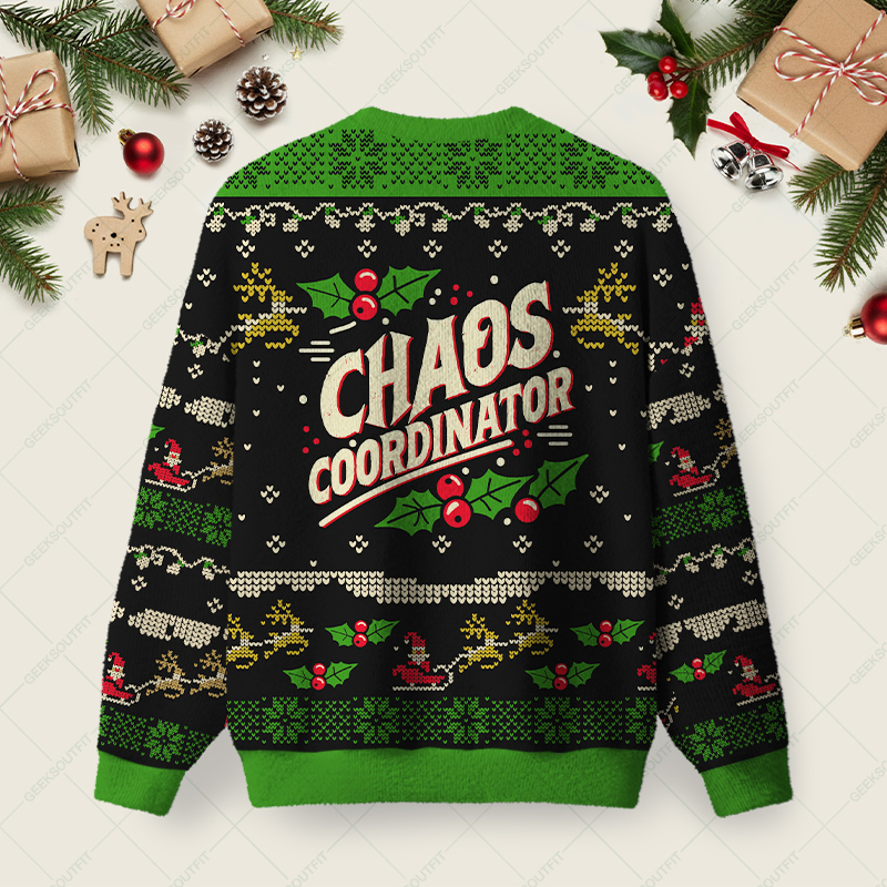 Holiday Chaos Coordinator Ugly Christmas Fuzzy Fleece Sweatshirt