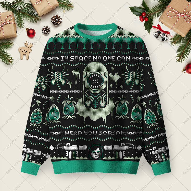 Alien World Ugly Christmas Fuzzy Fleece Sweatshirt