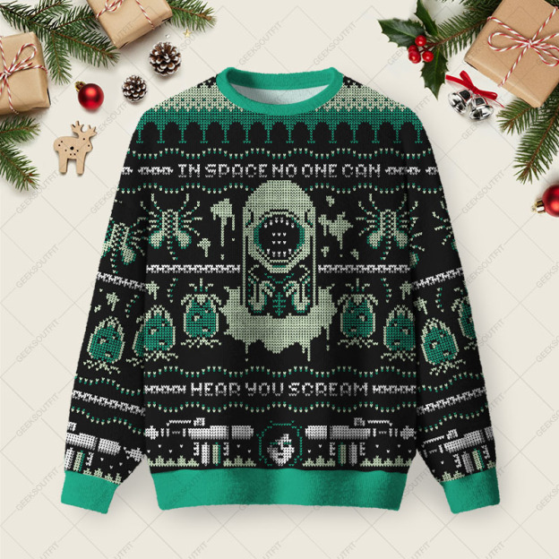 Alien World Ugly Christmas Fuzzy Fleece Sweatshirt