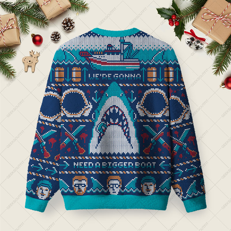 We're Gonna Need A Bigger Boat Ugly Christmas Fuzzy Fleece Sweatshirt