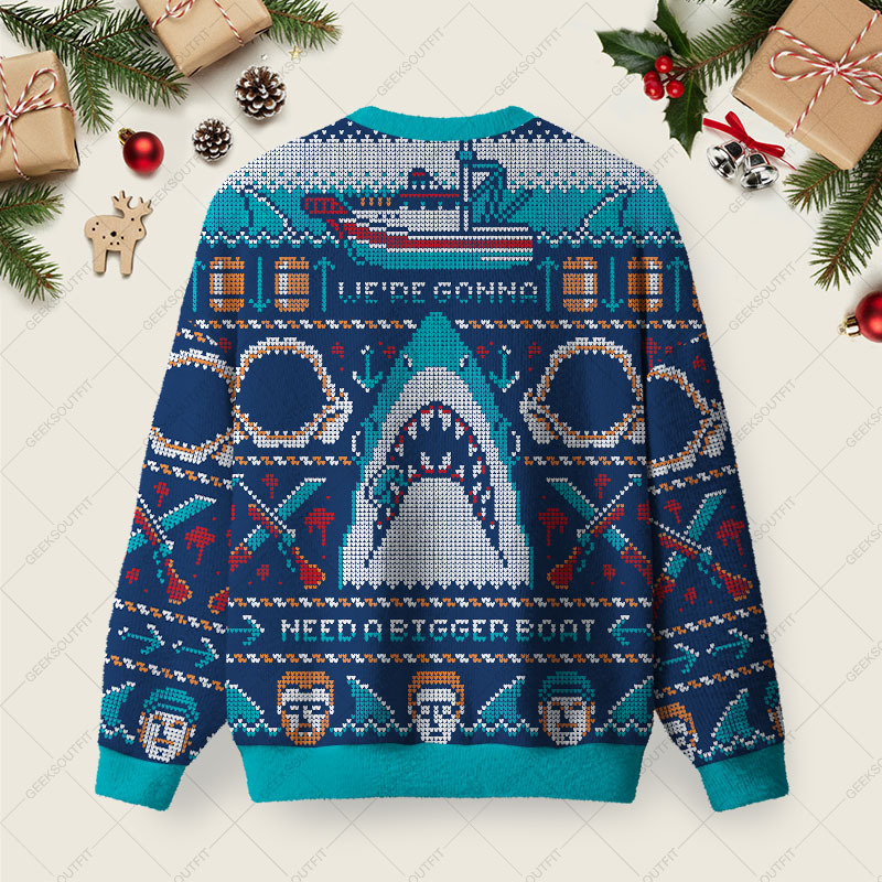 We're Gonna Need A Bigger Boat Ugly Christmas Fuzzy Fleece Sweatshirt