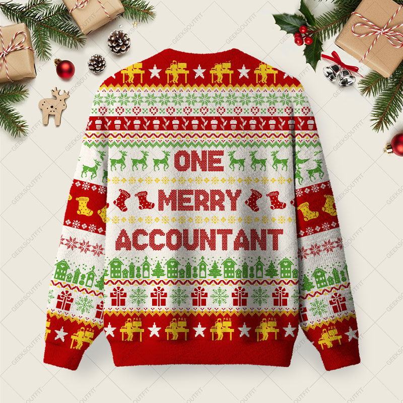 One Merry Accountant Ugly Christmas Fuzzy Fleece Sweatshirt