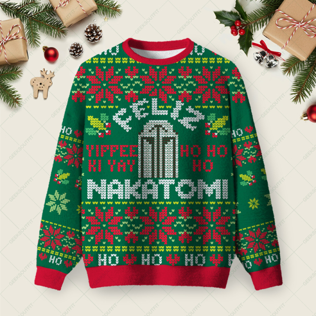 Nakatomi Holiday Heist Ugly Christmas Fuzzy Fleece Sweatshirt