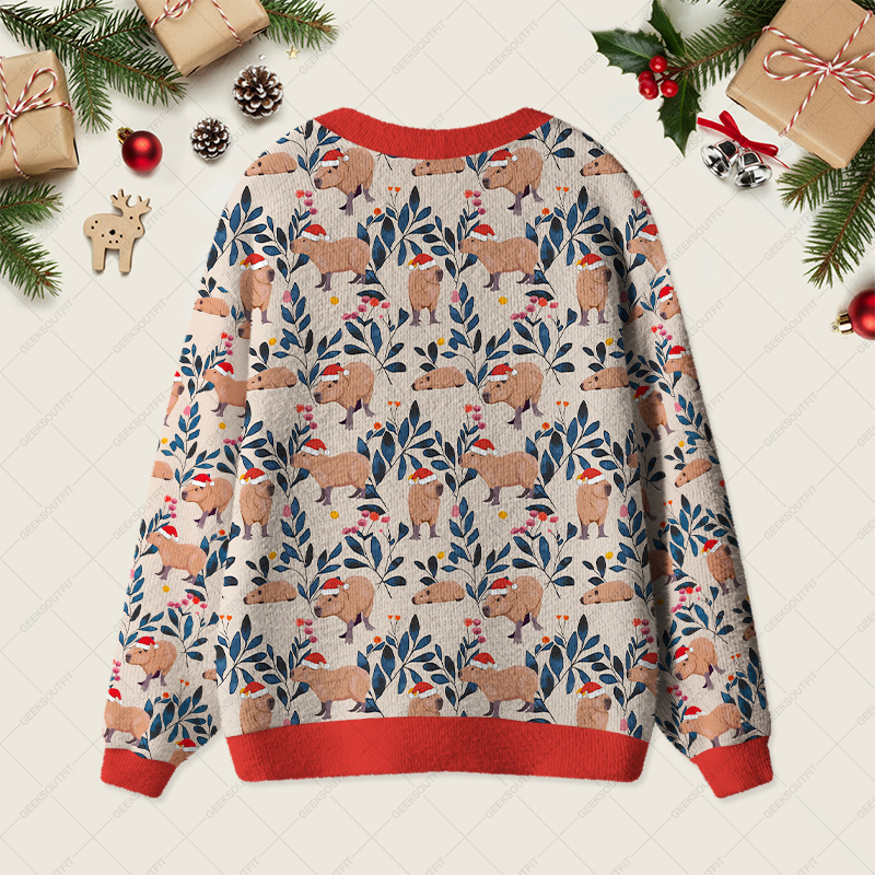 Capybara Christmas Chill Geek Ugly Cardigan Sweaters 