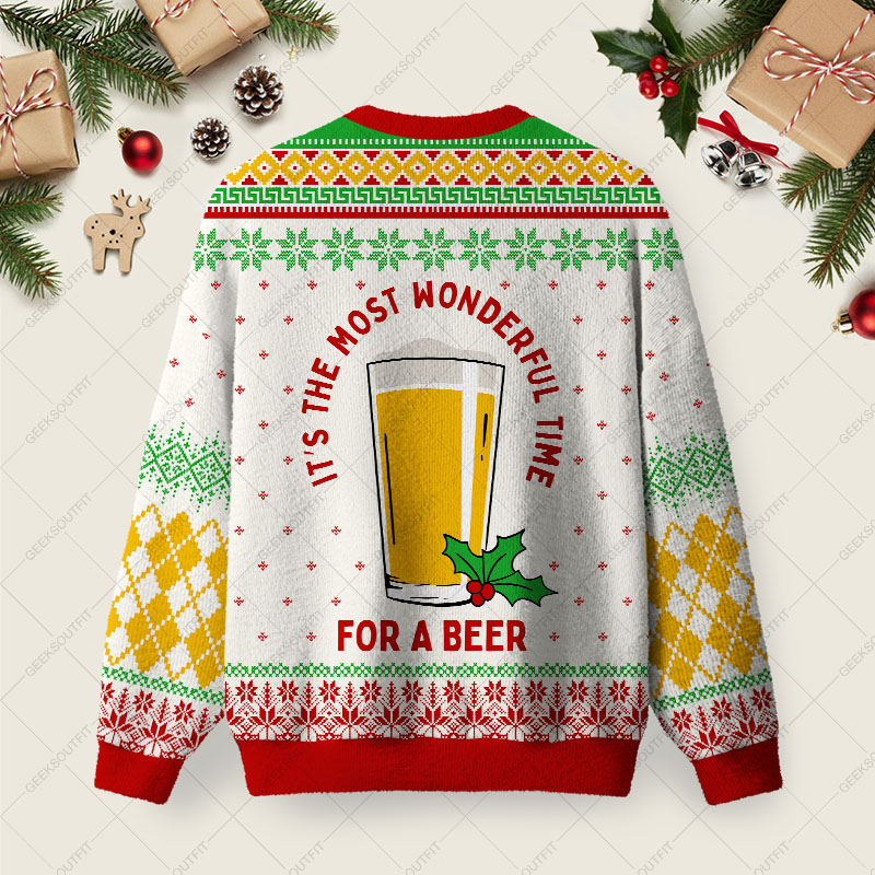 For a Beer Ugly Christmas Fuzzy Fleece Sweatshirt