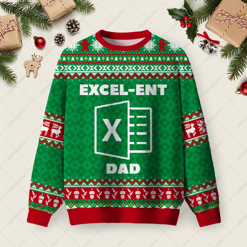 Geeksoutfit Excel-net Dad Ugly Christmas Fuzzy Fleece Sweatshirt for Sale