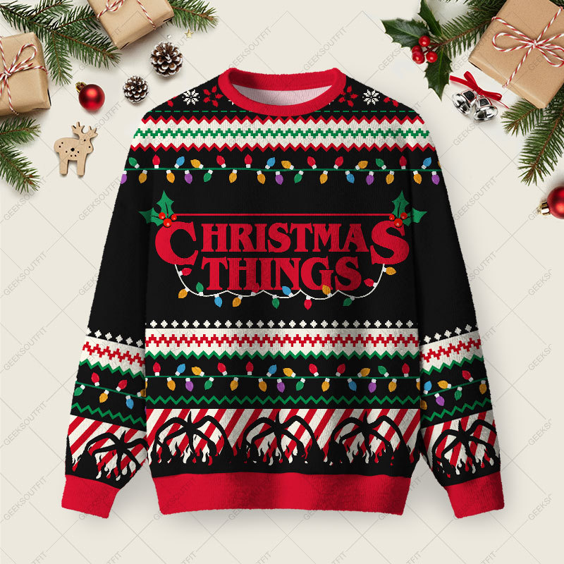 Geeksoutfit Christmas Thing Black Ugly Christmas Fuzzy Fleece Sweatshirt for Sale
