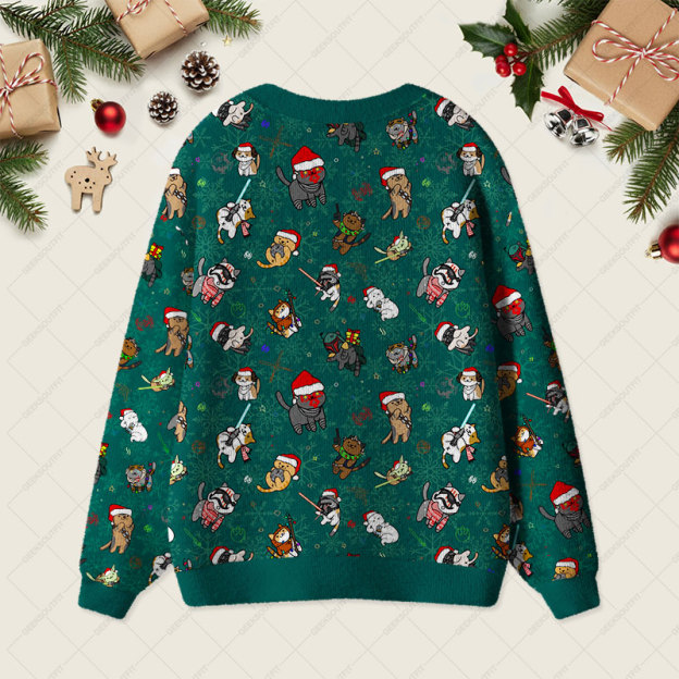 Christmas Light Sword Cat Geek Ugly Cardigan Sweaters 