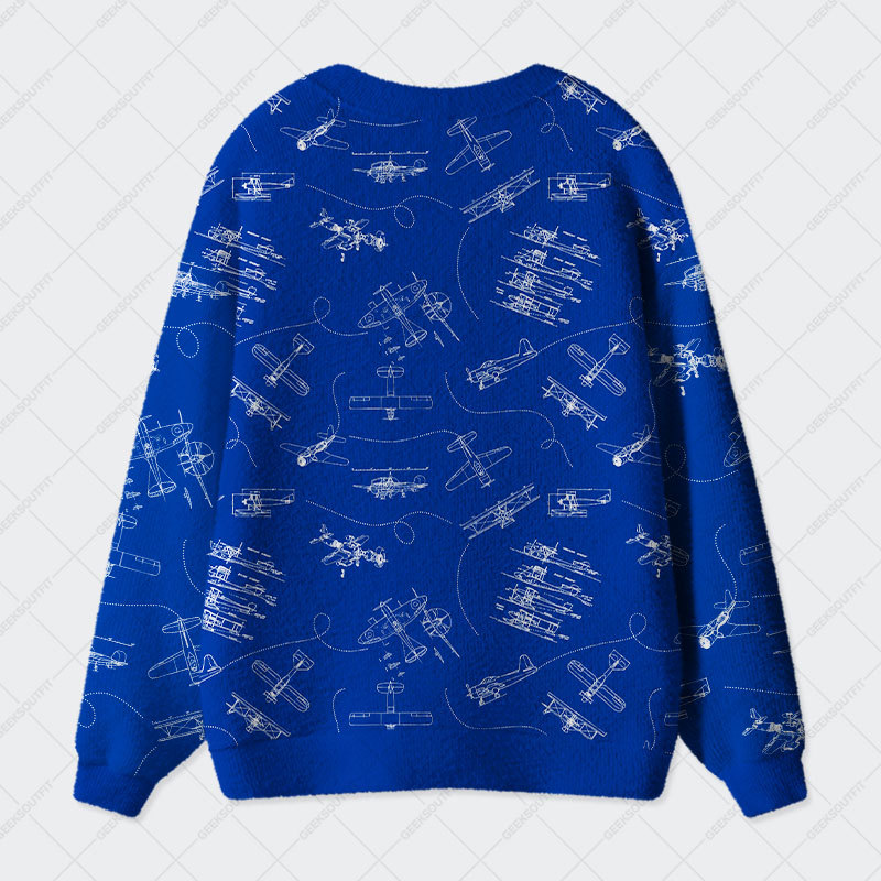 Aircraft Blueprint Geek Ugly Cardigan Sweaters 