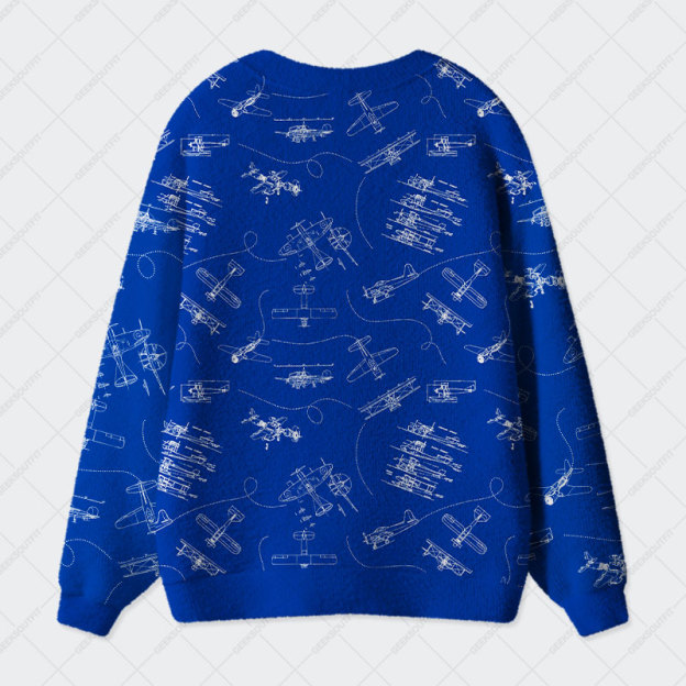 Aircraft Blueprint Geek Ugly Cardigan Sweaters 