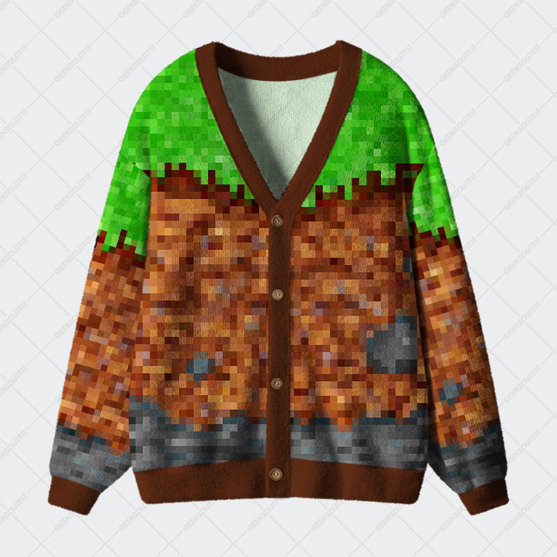 Video Games Grass Block Geek Ugly Cardigan Sweaters 