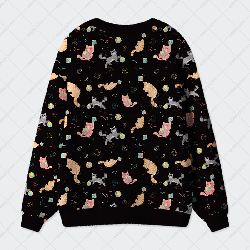 DND Dice Cat Geek Ugly Cardigan Sweaters 