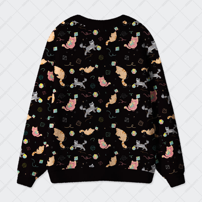 DND Dice Cat Geek Ugly Cardigan Sweaters 