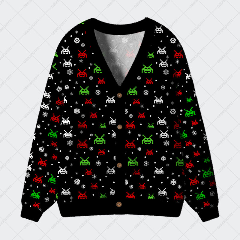 Christmas Retro Game Element Geek Ugly Cardigan Sweaters 