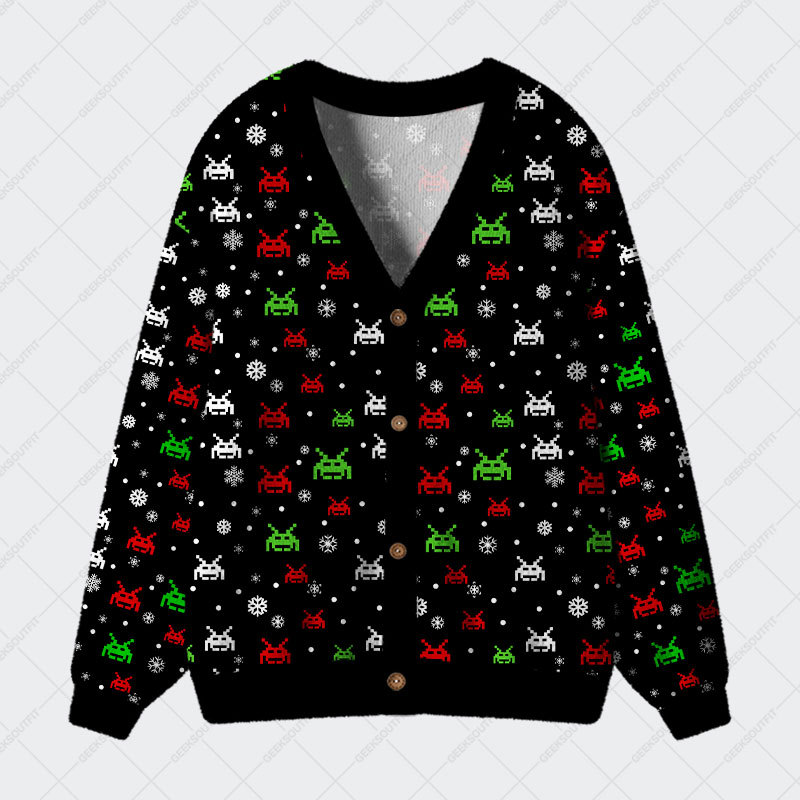 Geeksoutfit Christmas Retro Game Element Geek Ugly Cardigan Sweaters for Sale