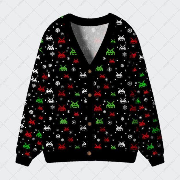 Christmas Retro Game Element Geek Ugly Cardigan Sweaters 