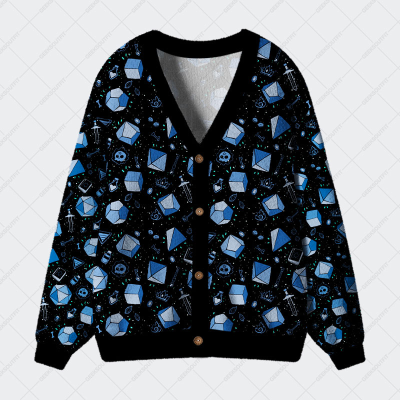 D&D Dice And Death Geek Ugly Cardigan Sweaters 