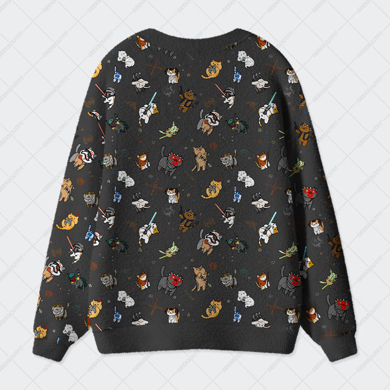 Tie The Fighter Cat Funny Geek Ugly Cardigan Sweaters 