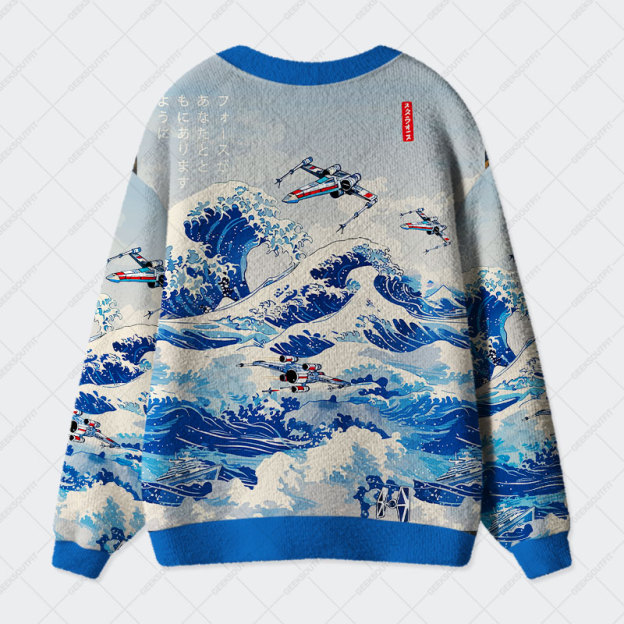 Ukiyoe Wave Fighter Geek Ugly Cardigan Sweaters 