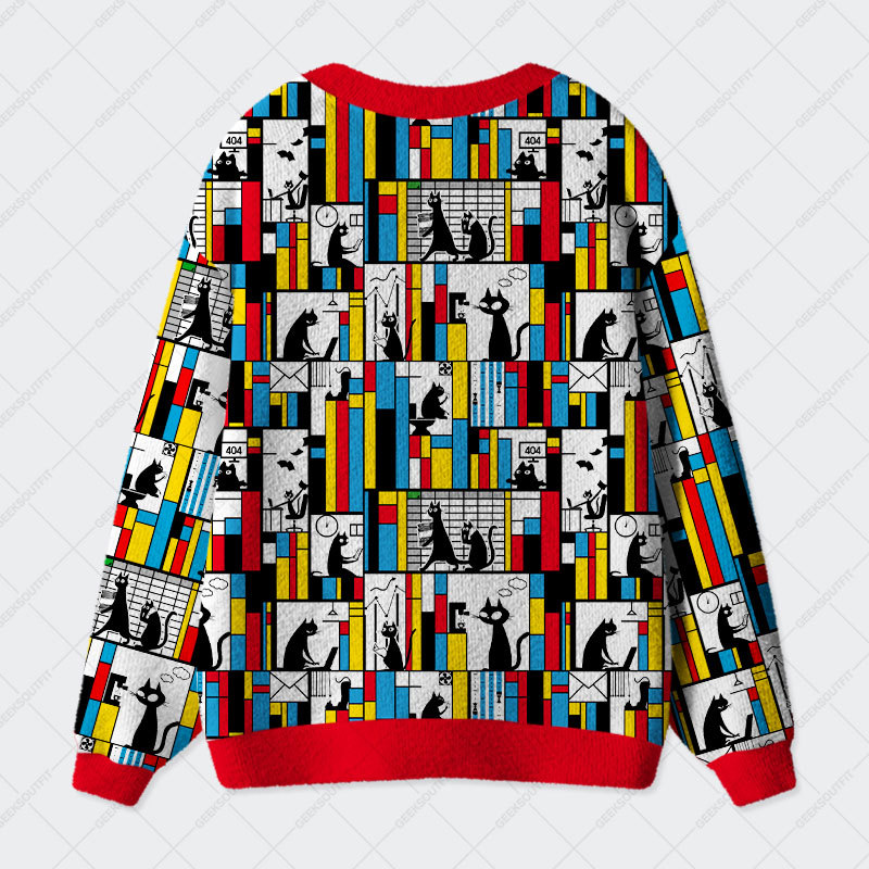 Office Cat Geek Ugly Cardigan Sweaters 