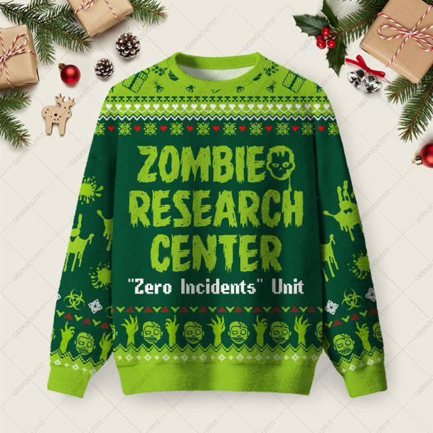 Zomibe Research Center Ugly Christmas Fuzzy Fleece Sweatshirt