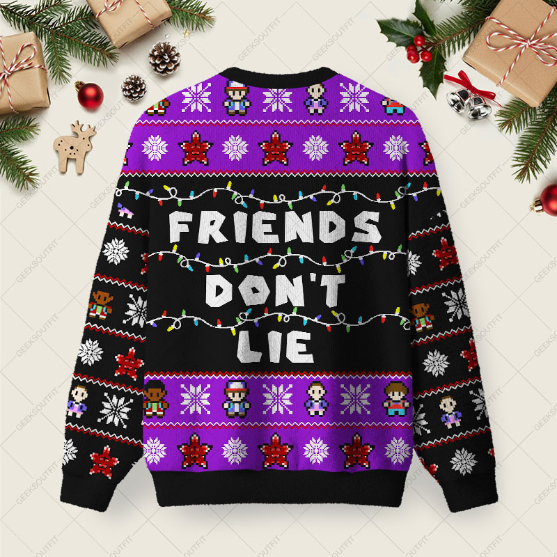 Friend Don't Lie Ugly Christmas Fuzzy Fleece Sweatshirt