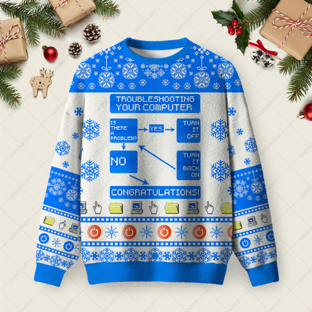 Troubleshooting Your Computer Ugly Christmas Fuzzy Fleece Sweatshirt