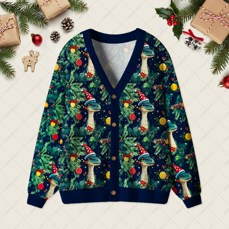 Christmas Dinosaur Geek Ugly Cardigan Sweaters 