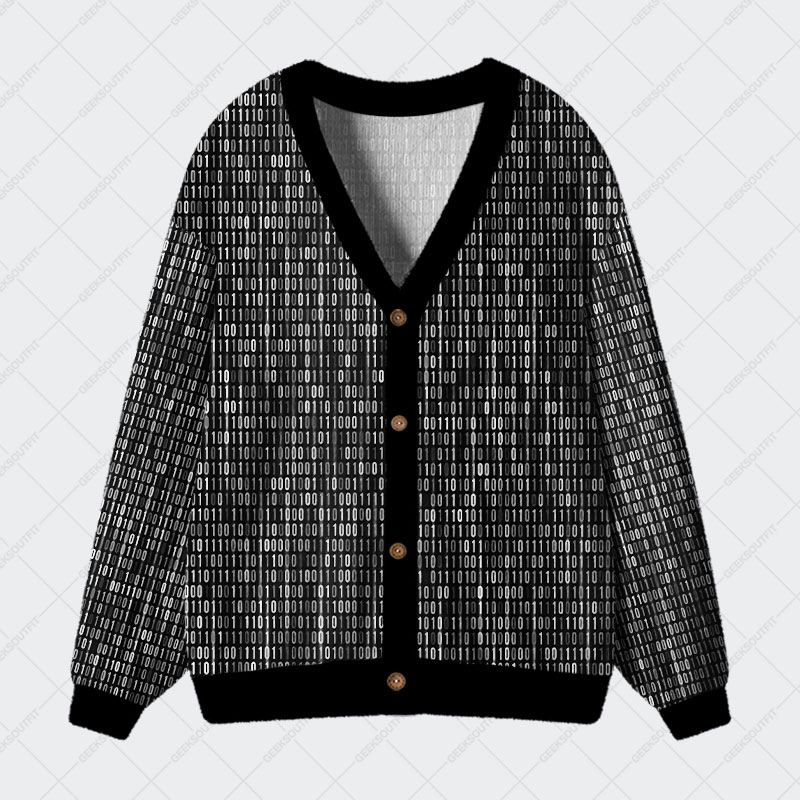 Binary Computer 1s and 0s Black Geek Ugly Cardigan Sweaters 