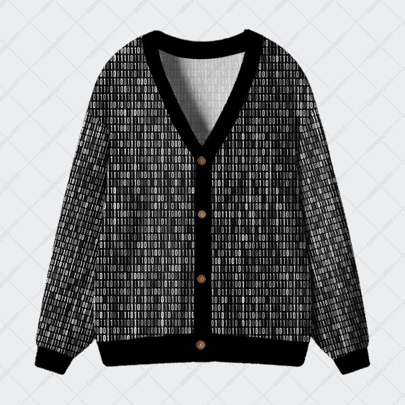 Geeksoutfit Binary Computer 1s and 0s Black Geek Ugly Cardigan Sweaters for Sale
