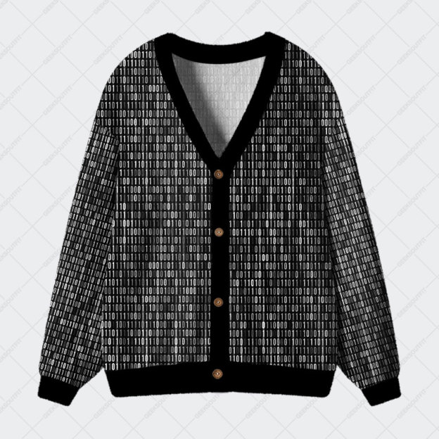 Binary Computer 1s and 0s Black Geek Ugly Cardigan Sweaters 