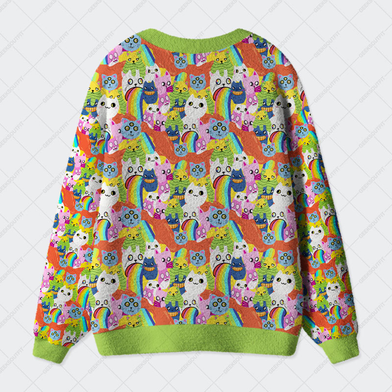 Exploding Cat Geek Ugly Cardigan Sweaters 
