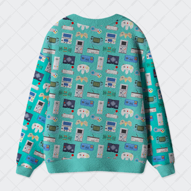 Gamer Game Controllers Green Geek Ugly Cardigan Sweaters 