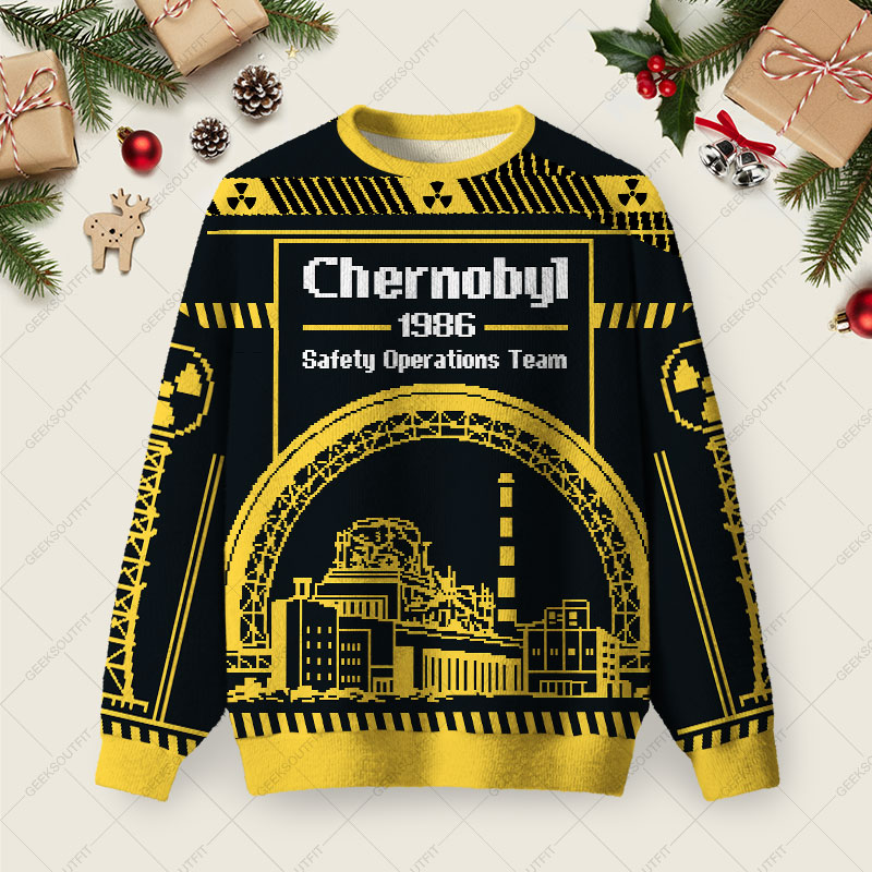 Chernobyl 1986 Safety Operation Team Ugly Christmas Fuzzy Fleece Sweatshirt